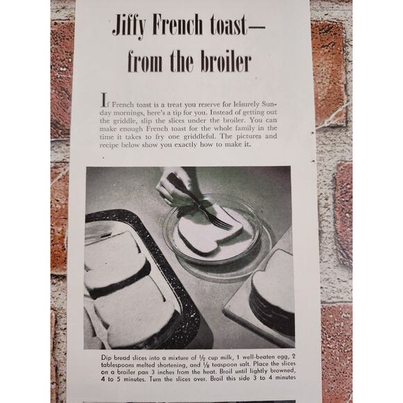 1950 Jiffy French Toast From the Broiler Vtg Print Article Breakfast Recipe Idea - Picture 6 of 6
